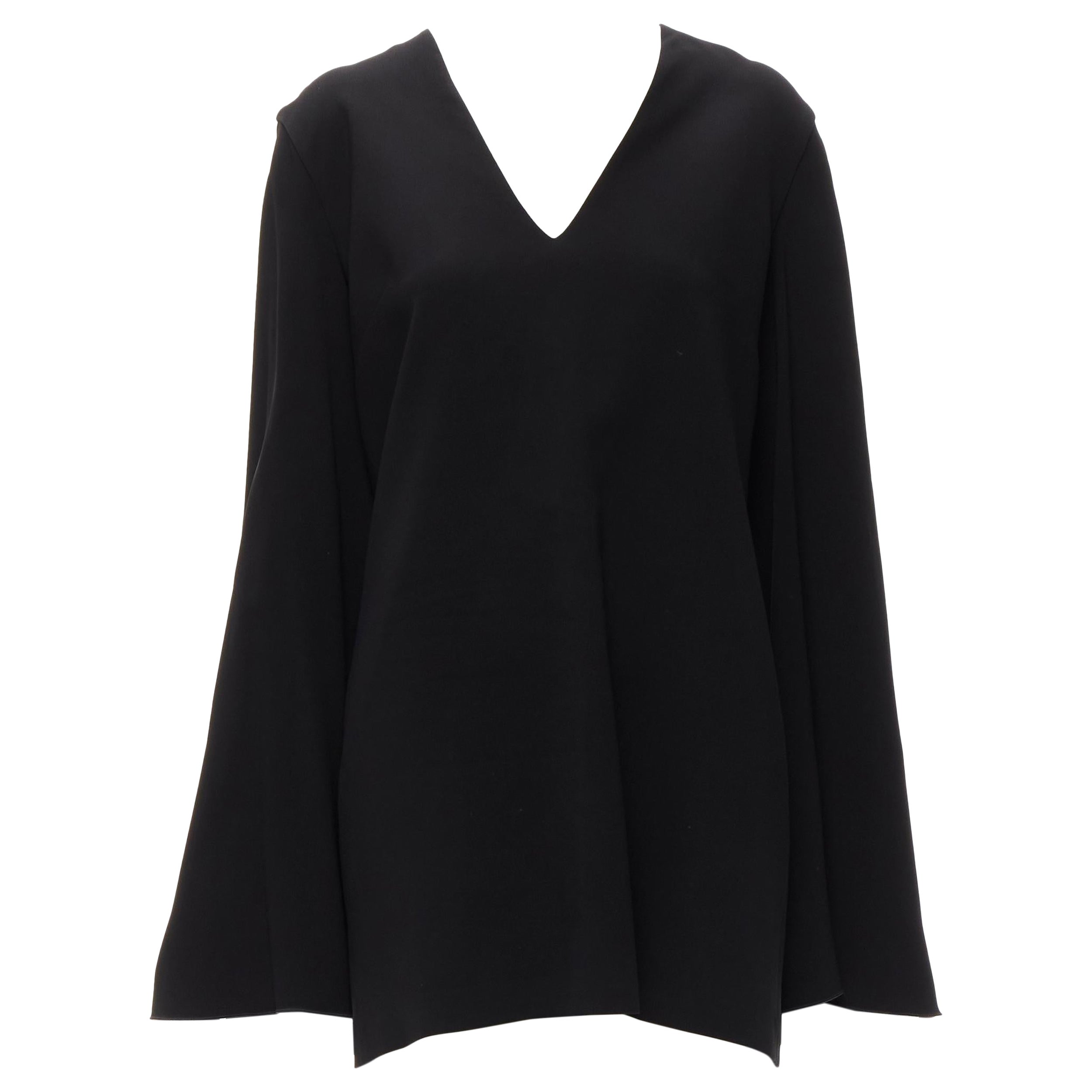 DION LEE black satin cape sleeve minimal V neck boxy short dress AUS10 M For Sale