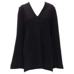DION LEE black satin cape sleeve minimal V neck boxy short dress AUS10 M