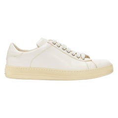 TOM FORD TF logo crema pelle rigida minimal classic lace up sneakers EU36