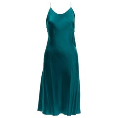 OLIVIA VON HALLE 100% silk turquoise green satin strappy slip dress Size 1 XS