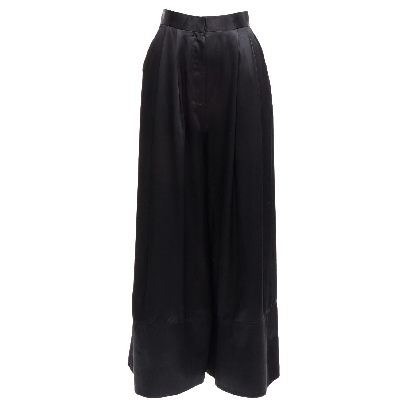 GIVENCHY RICCARDO TISCI black 100% silk satin high waisted wide leg pants For Sale
