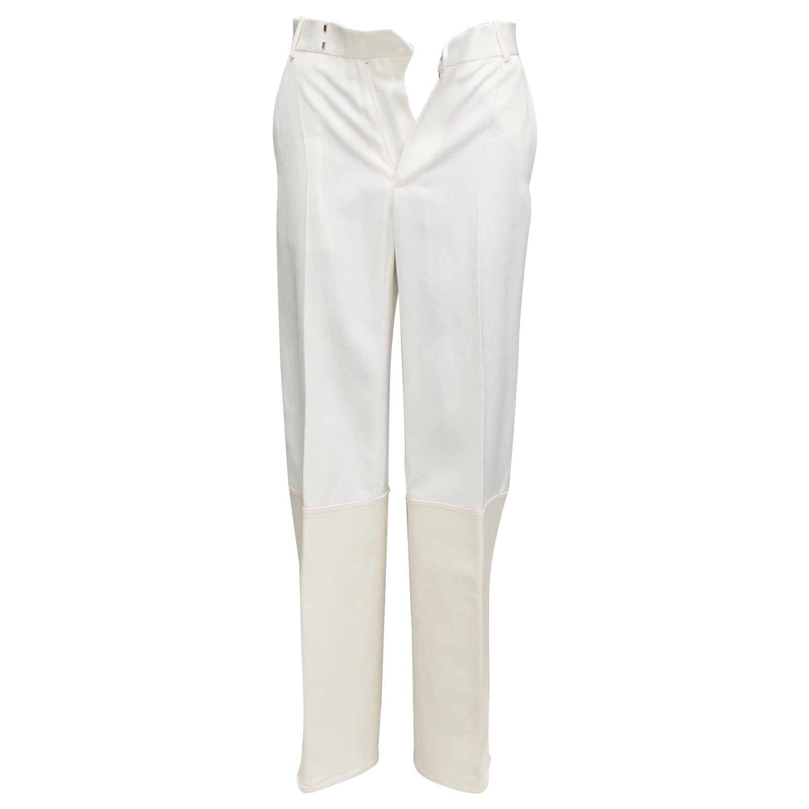 OLD CELINE Phoebe Philo white leather hem minimal straight leg pants FR36 S For Sale
