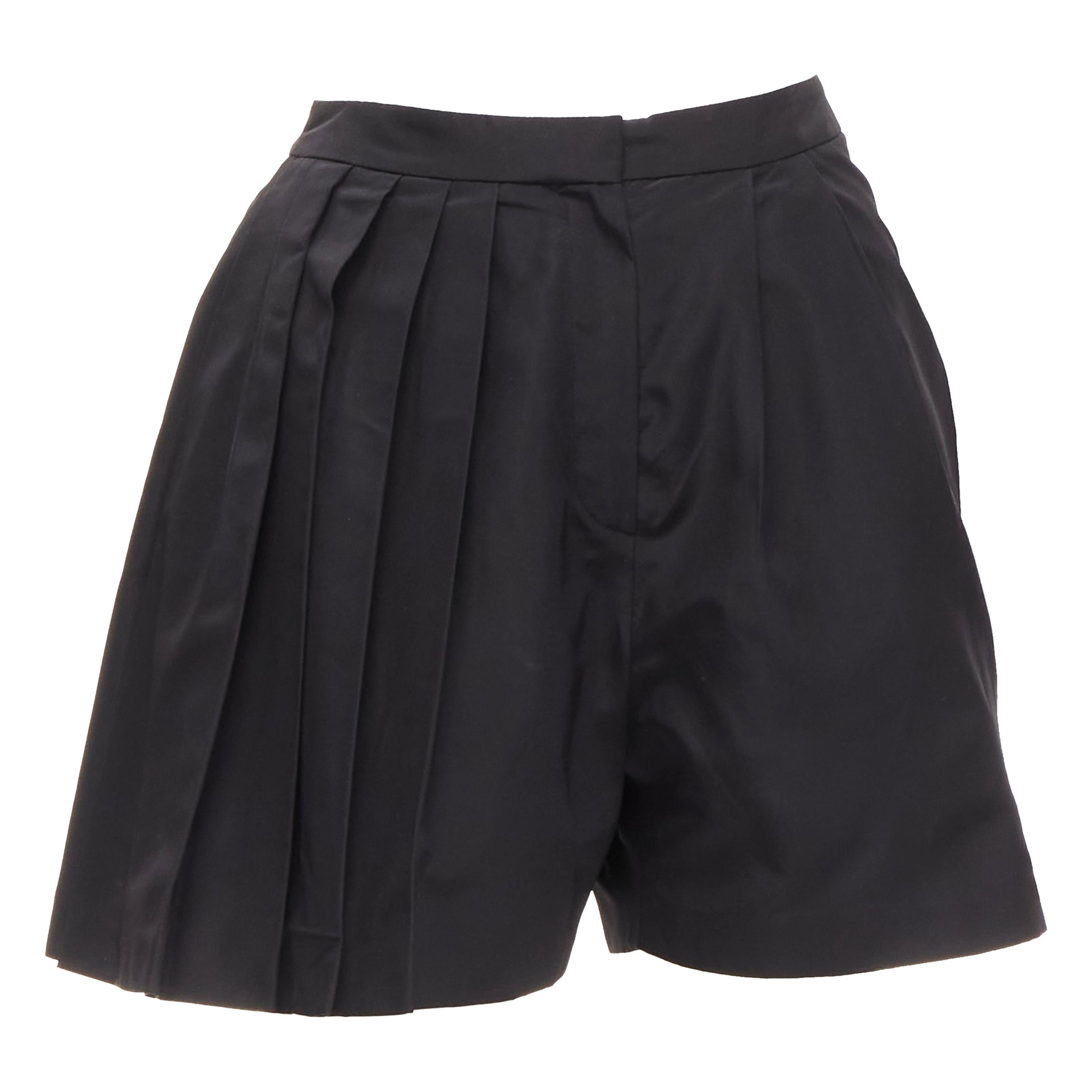 CHRISTIAN DIOR Raf Simons Schwarze asymmetrische, ausgestellte, ausgestellte Seiden Shorts FR34 XS im Angebot
