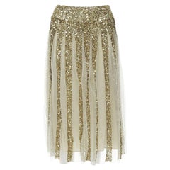 ALICE OLIVIA gonna midi con paillettes dorate e pannello nudo US0 XS