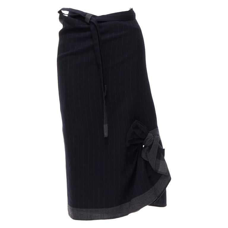 COMME DES GARCONS 2003 100% wool black pinstripe plaid bow wrap 