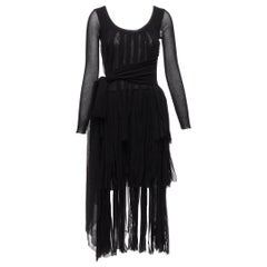 JEAN PAUL GAULTIER SOLEIL Vintage black fringed tulle tie belt flapper dress S