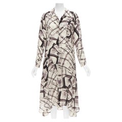 YOHJI YAMAMOTO Y'S abstract checked patchwork printed draped shirt dress JP1 S
