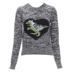 CHRISTIAN DIOR 100% cashmere melange grey dragon illustration sweater FR34 XS