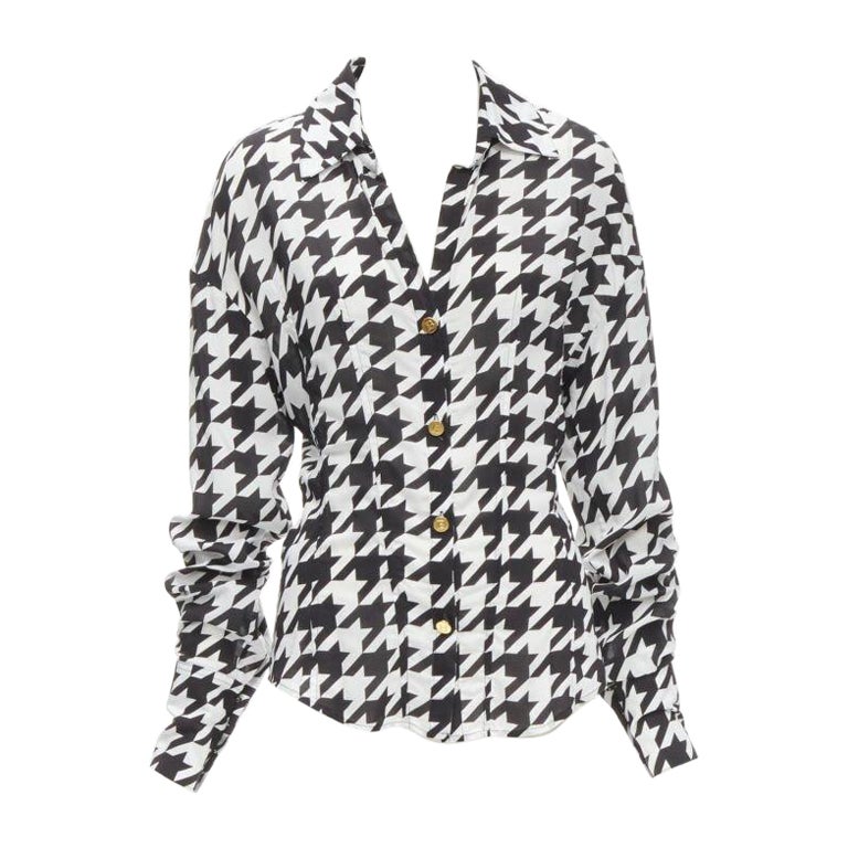 BALMAIN  camicetta a maniche lunghe FR38 S. S. White in viscosa pied-de-poule oro con bottoni B. in vendita