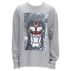GIVENCHY Riccardo Tisci jersey redondo de algodón con estampado gráfico tribal gris chica S