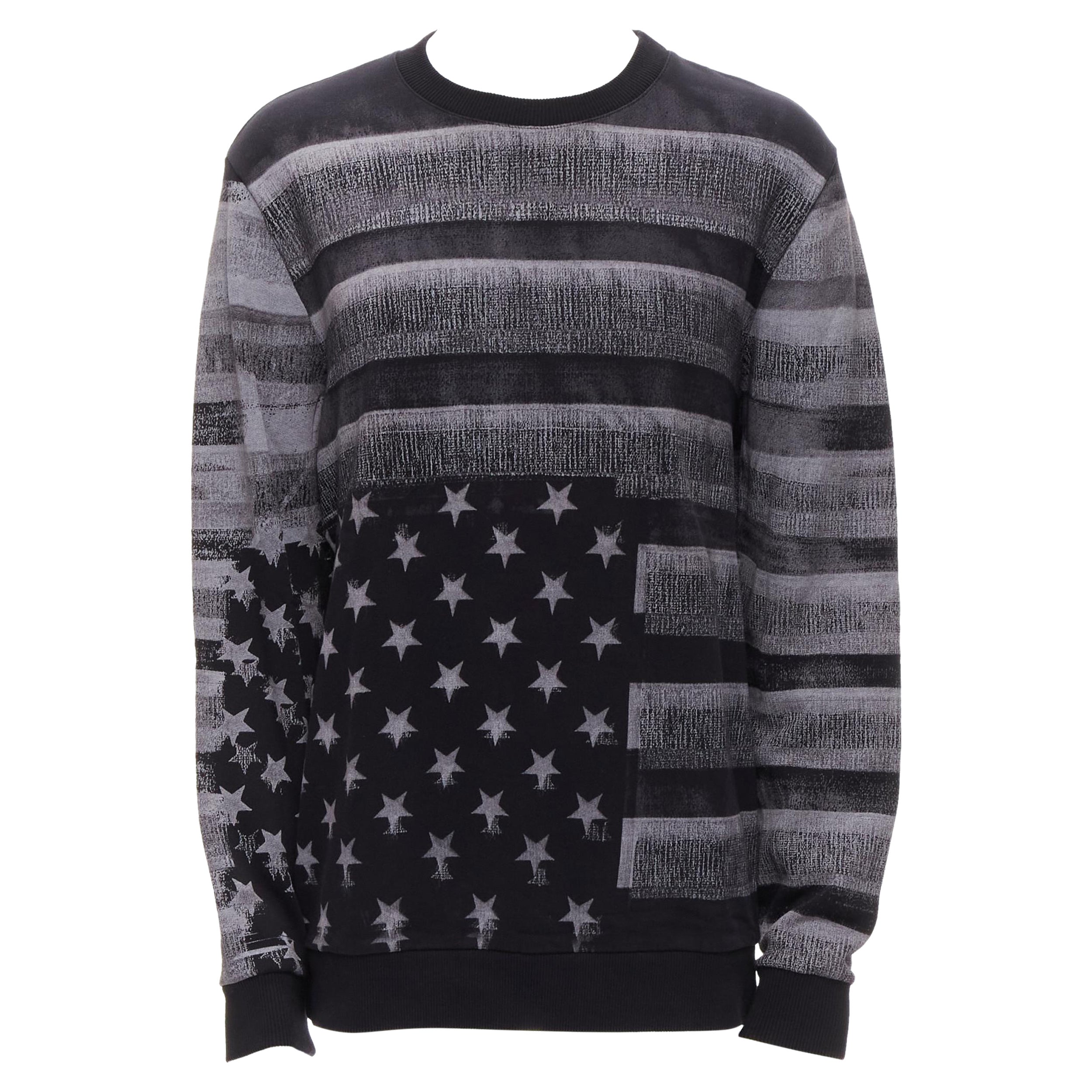 GIVENCHY Riccardo Tisci grey Americana flag distressed cotton crew sweater M For Sale