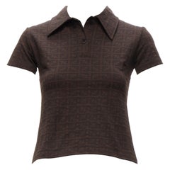 FENDI MARE Polo vintage marrone FF Zucca con monogramma jacquard IT40 S
