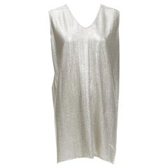 RICK OWENS LILIES silver metallic scoop neck boxy relaxed tank dress IT42 M