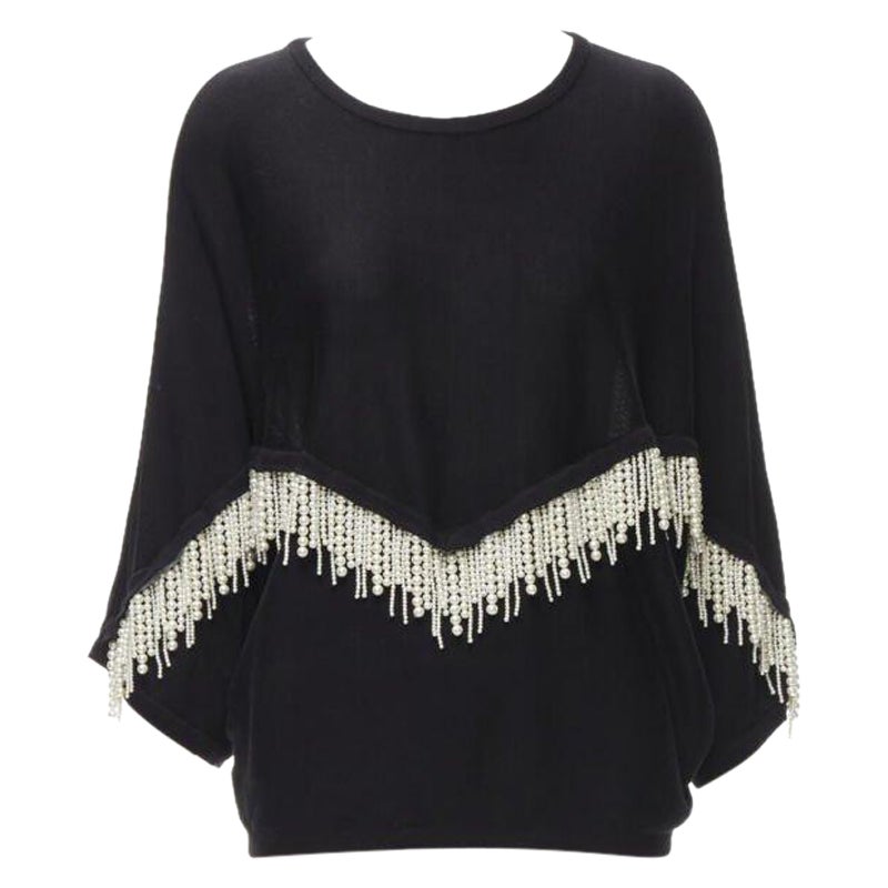 GIAMBATTISTA VALLI black dolman sleeve pearl fringe sweater top IT44 M For Sale