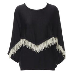 GIAMBATTISTA VALLI black dolman sleeve pearl fringe sweater top IT44 M