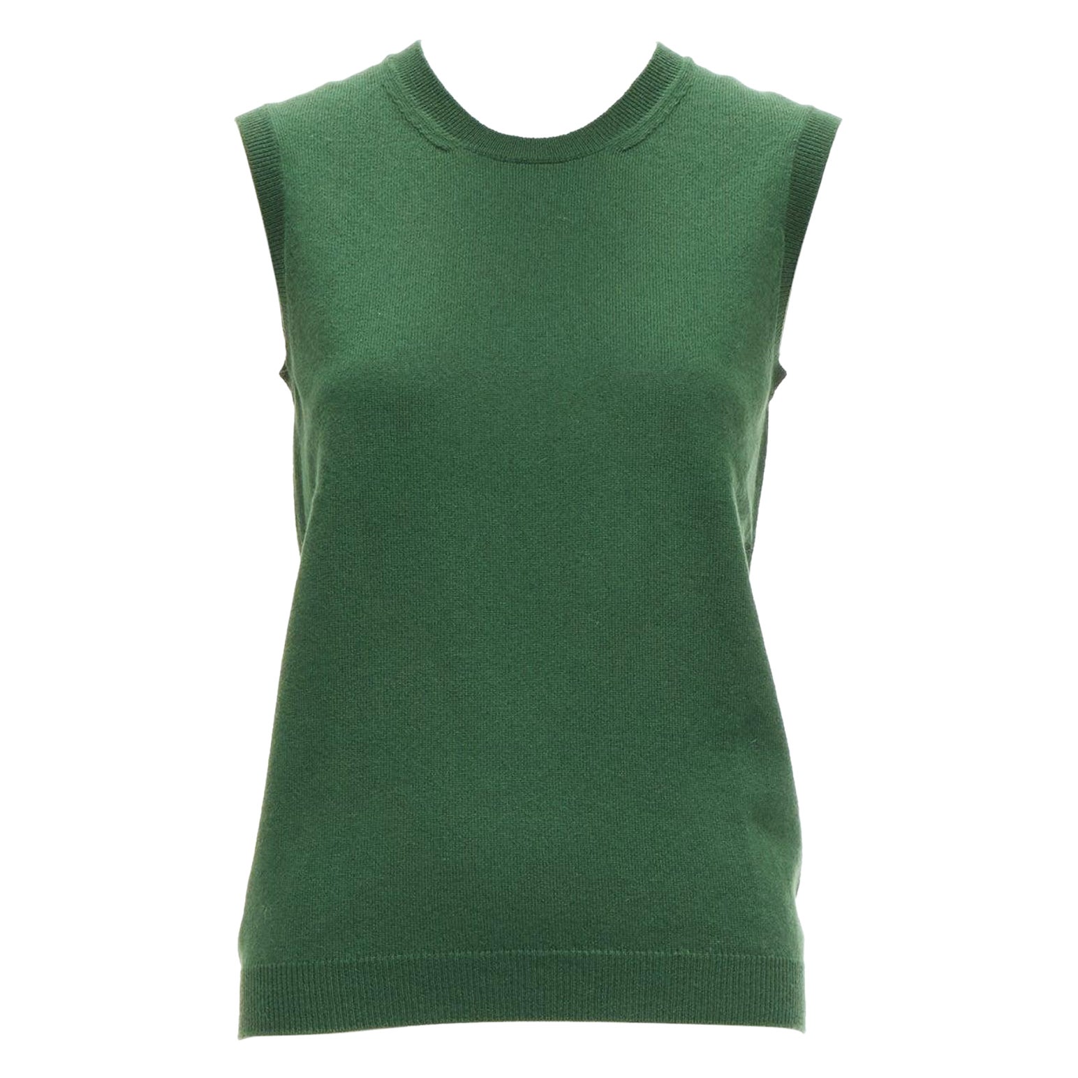 JIL SANDER 100% cashmere verde bosco girocollo senza maniche FR34 XS in vendita