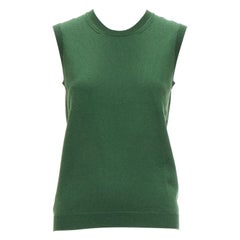 JIL SANDER 100% Kaschmir Waldgrüner ärmelloser Pullover Weste mit Rundhalsausschnitt FR34 XS