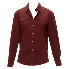 PRADA - Chemise rouge vintage à double poche à rabat et boutons à l'avant, taille IT 44 L, 1997