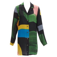 ISSEY MIYAKE Vintage 100% silk colorblocked brush print long overshirt jacket M