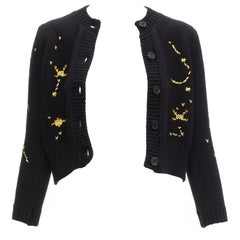 CHRISTIAN DIOR 2022 Pixel Zodiac Leo black wool cashmere cropped cardigan FR34
