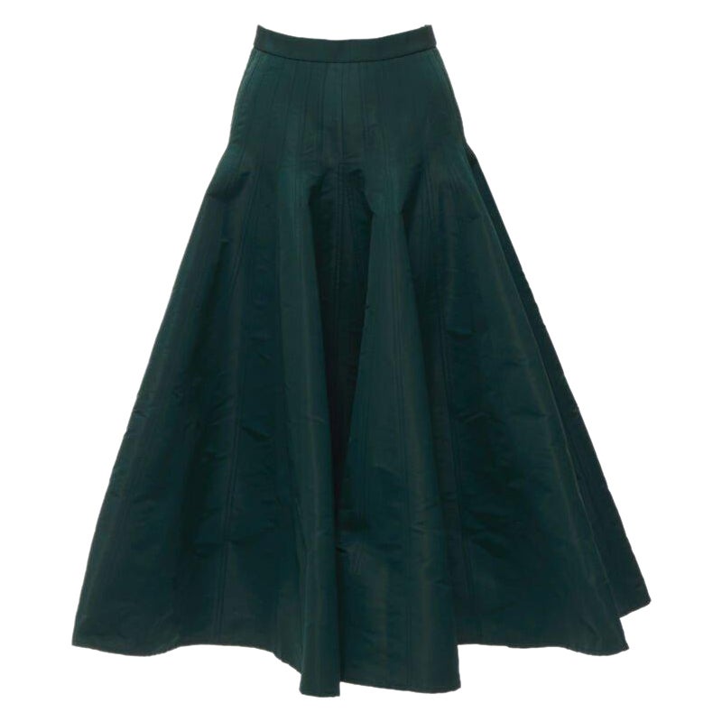 ALEXANDER MCQUEEN Jupe midi évasée à empiècements en taffetas vert avec surpiqûres IT36 XS