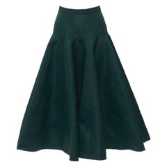ALEXANDER MCQUEEN green taffeta top stitching panelled flared midi skirt IT36 XS