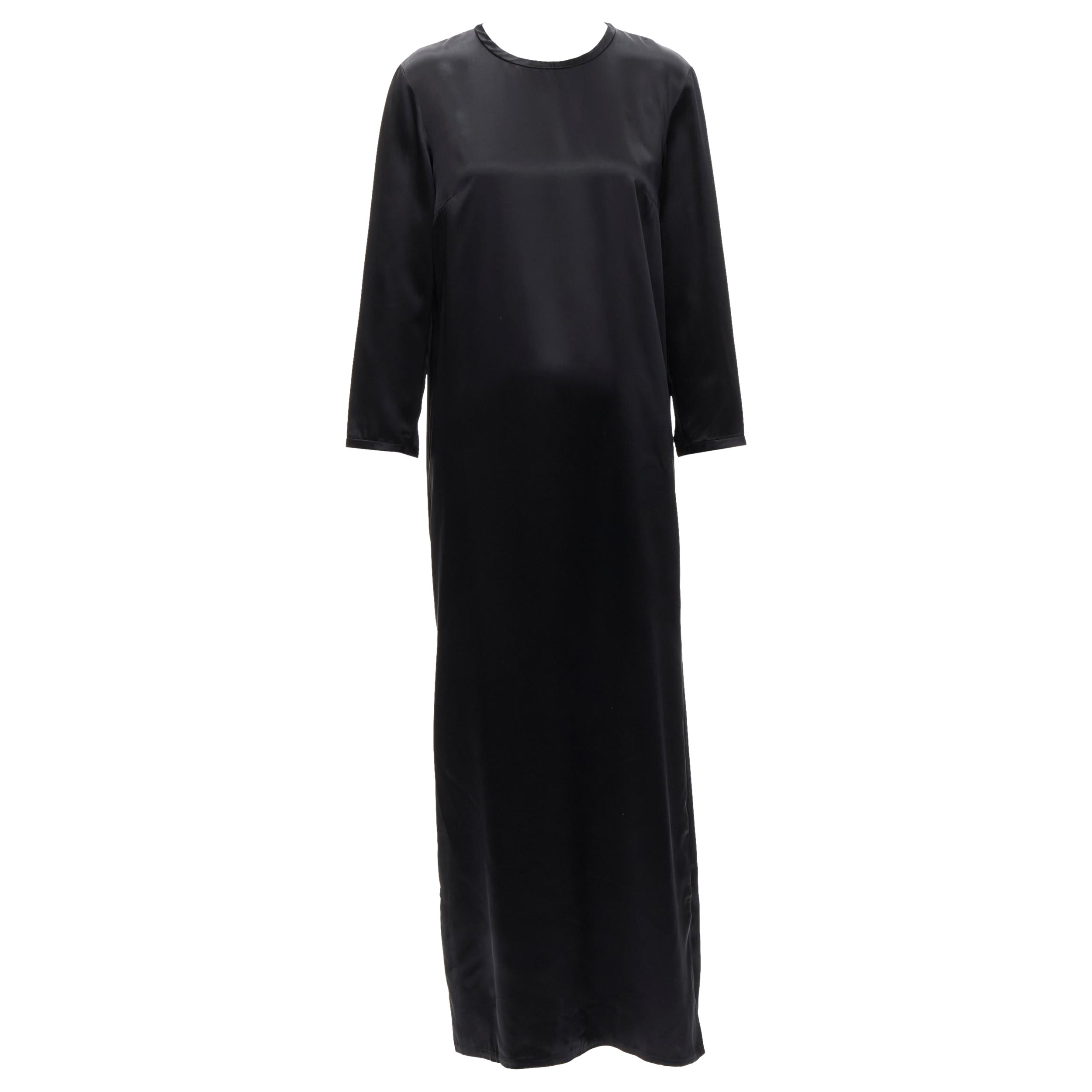 ALEXANDER WANG - Robe à col ras-du-cou classique et manches 3/4 en satin noir - US6 M en vente