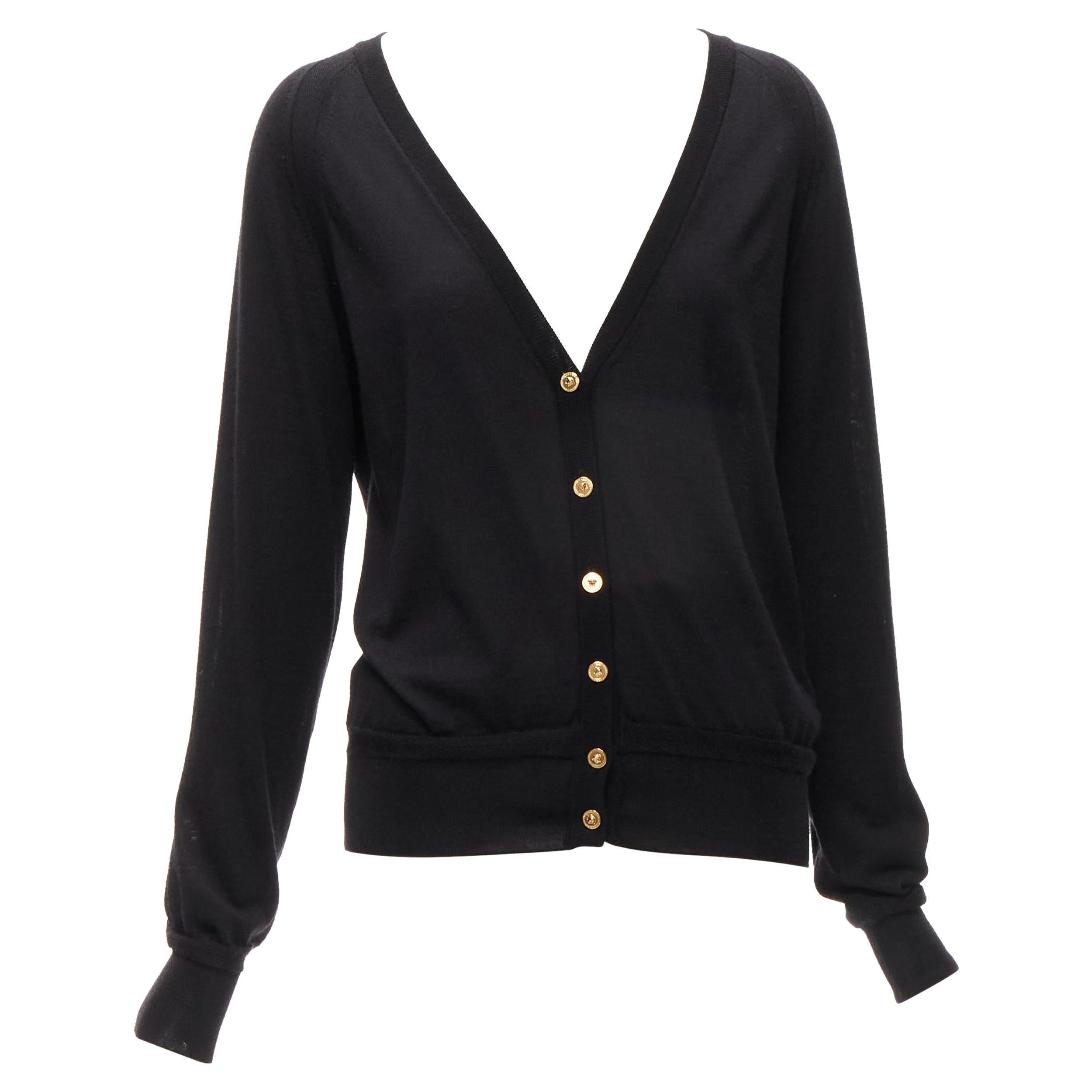 VERSACE 2020 - Cardigan Medusa à boutons en laine noire cashmere soie IT38 XS