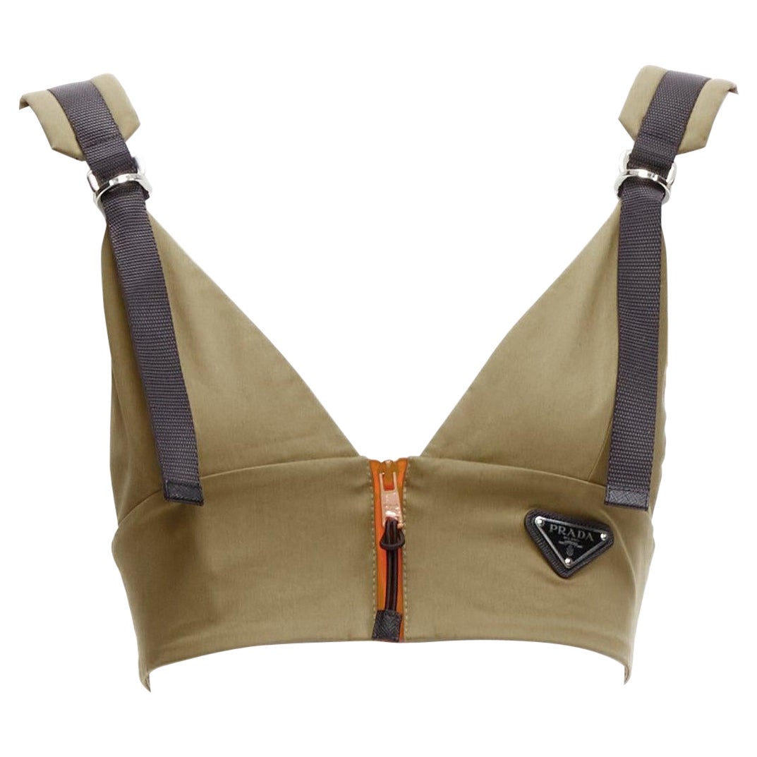 PRADA 2021 orange zip khaki green technical strap bra top IT38 XS
