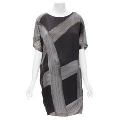 Stella MCCARTNEY 100% soie noir gris imprimé coups de pinceau robe bateau IT38 XS