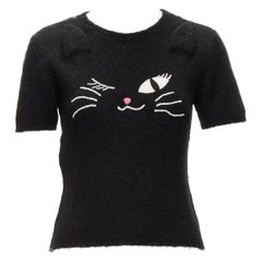 rare MOSCHINO BOUTIQUE black winking cat 3D ears furry cropped sweater IT42 M