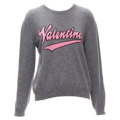 VALENTINO Pullover aus grauer Schurwolle und Kaschmir mit grafischem Logo, M