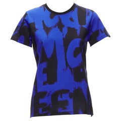 ALEXANDER MCQUEEN 2022 Brush blue black graffiti cotton tshirt IT38 XS