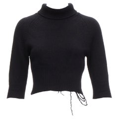 OLD CELINE Phoebe Philo black 100% cashmere distressed cropped turtleneck top S