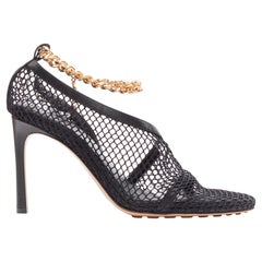 BOTTEGA VENETA gold ankle chain black mesh leather dorsay sandals EU39