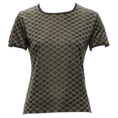 GUCCI TOM FORD Vintage gold black GG monogram logo crew neck ringer top