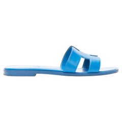 HERMES Oran cobalt blue smooth leather H flat sandals EU37.5