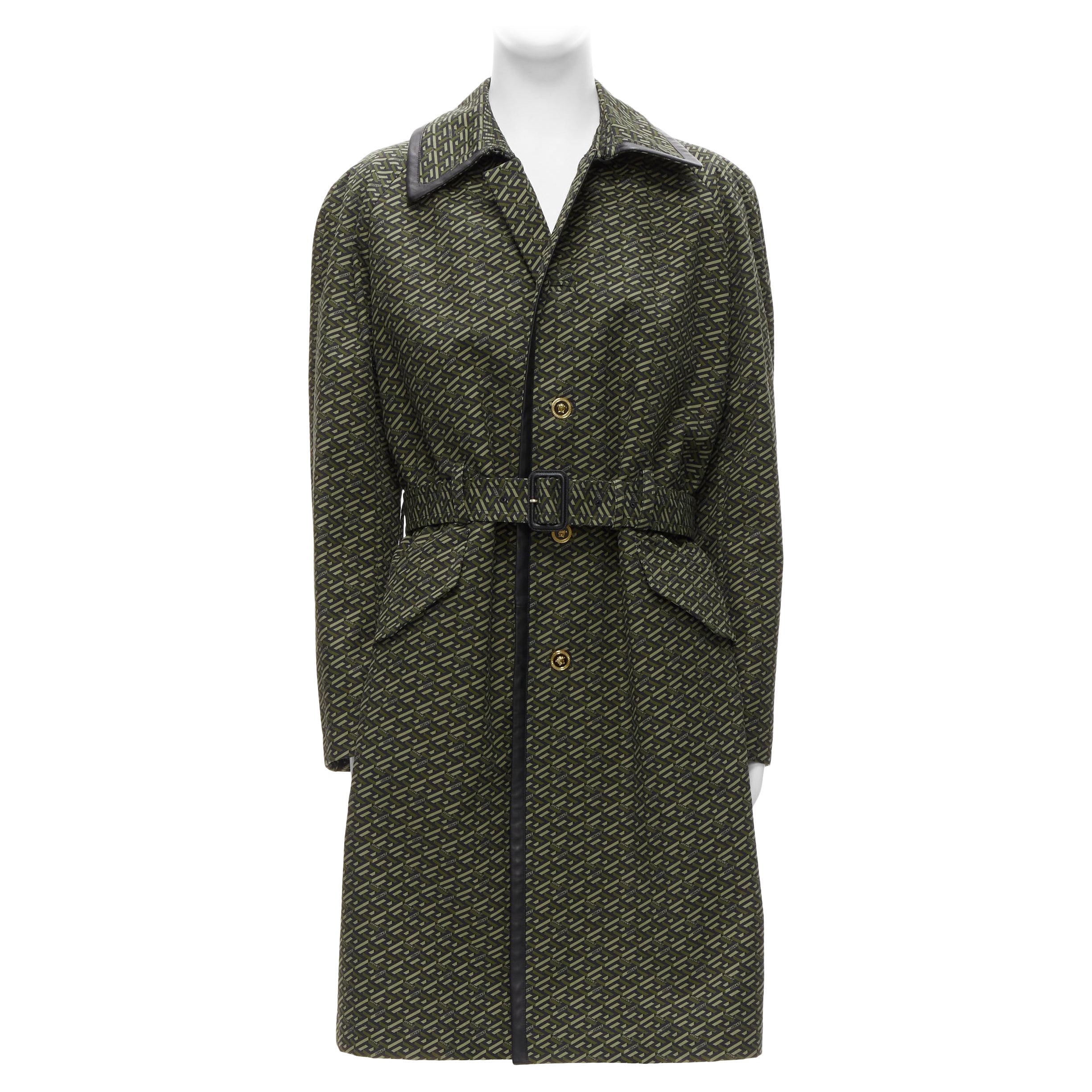 VERSACE 2021 La Greene & Greene verde in pelle grafica Medusa Mac trench IT52 XL