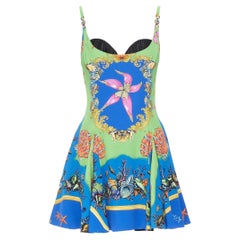 VERSACE 2021 Runway Tresor De La Mer green Medusa flared dress IT36 XXS