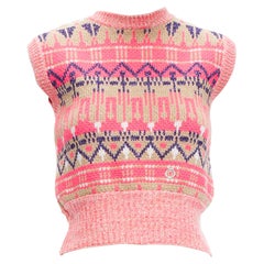 PACO RABANNE gilet grafico in lana vergine rosa viola lurex XS