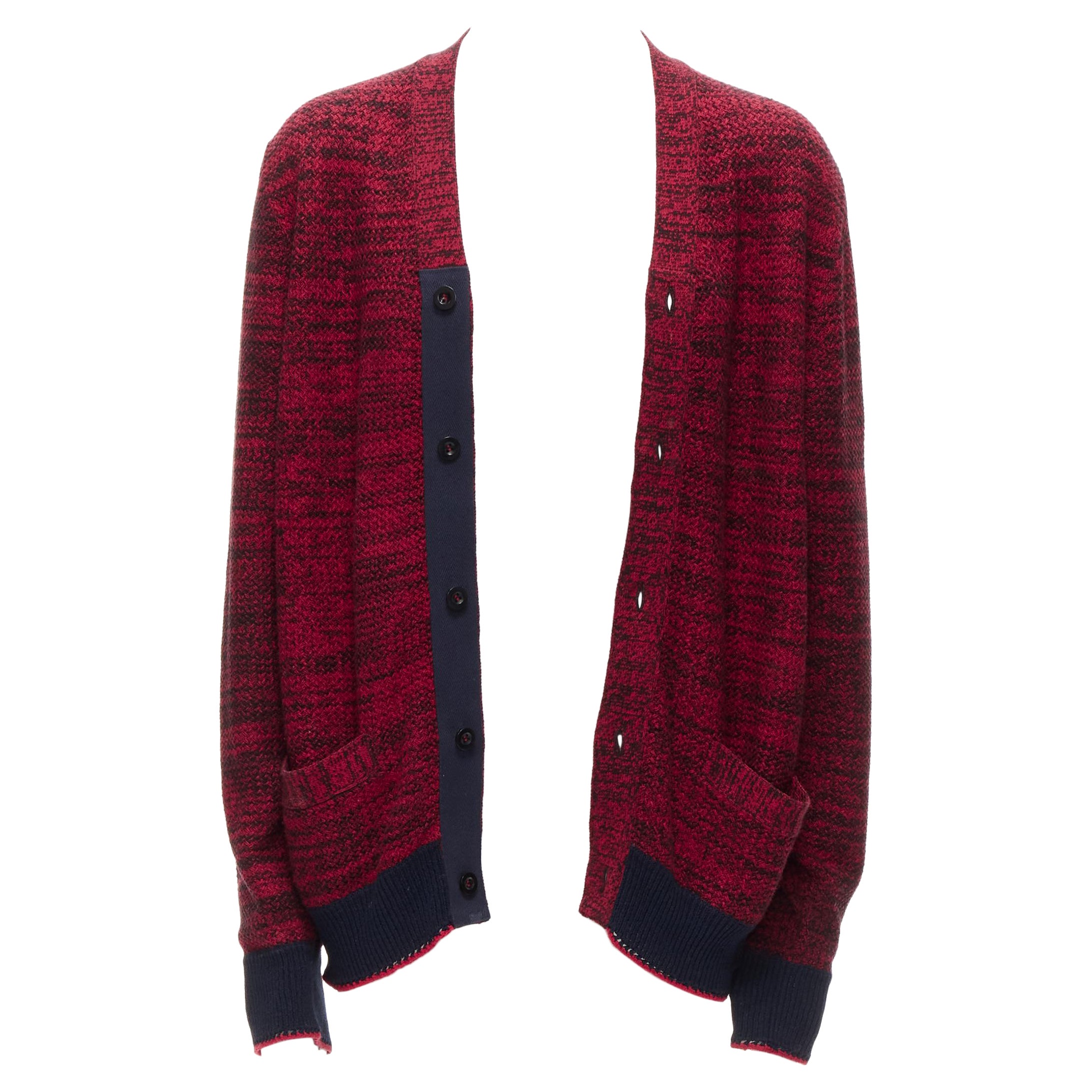 SACAI red black speckled cotton blend yarn chunky rib cardigan JP2 M For Sale