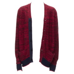 SACAI red black speckled cotton blend yarn chunky rib cardigan JP2 M
