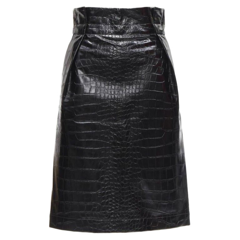 PHILOSOPHY DI LORENZO SERAFINI black scaled leather A-line skirt IT38 XS For Sale