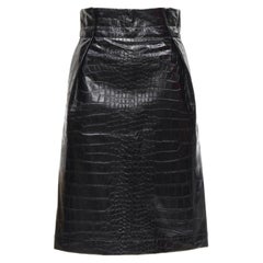 PHILOSOPHY DI LORENZO SERAFINI black scaled leather A-line skirt IT38 XS