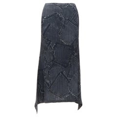 Issey Miyake - Jupe plissée en jean bleu foncé imprimé patchwork JP2 M, à empiècement