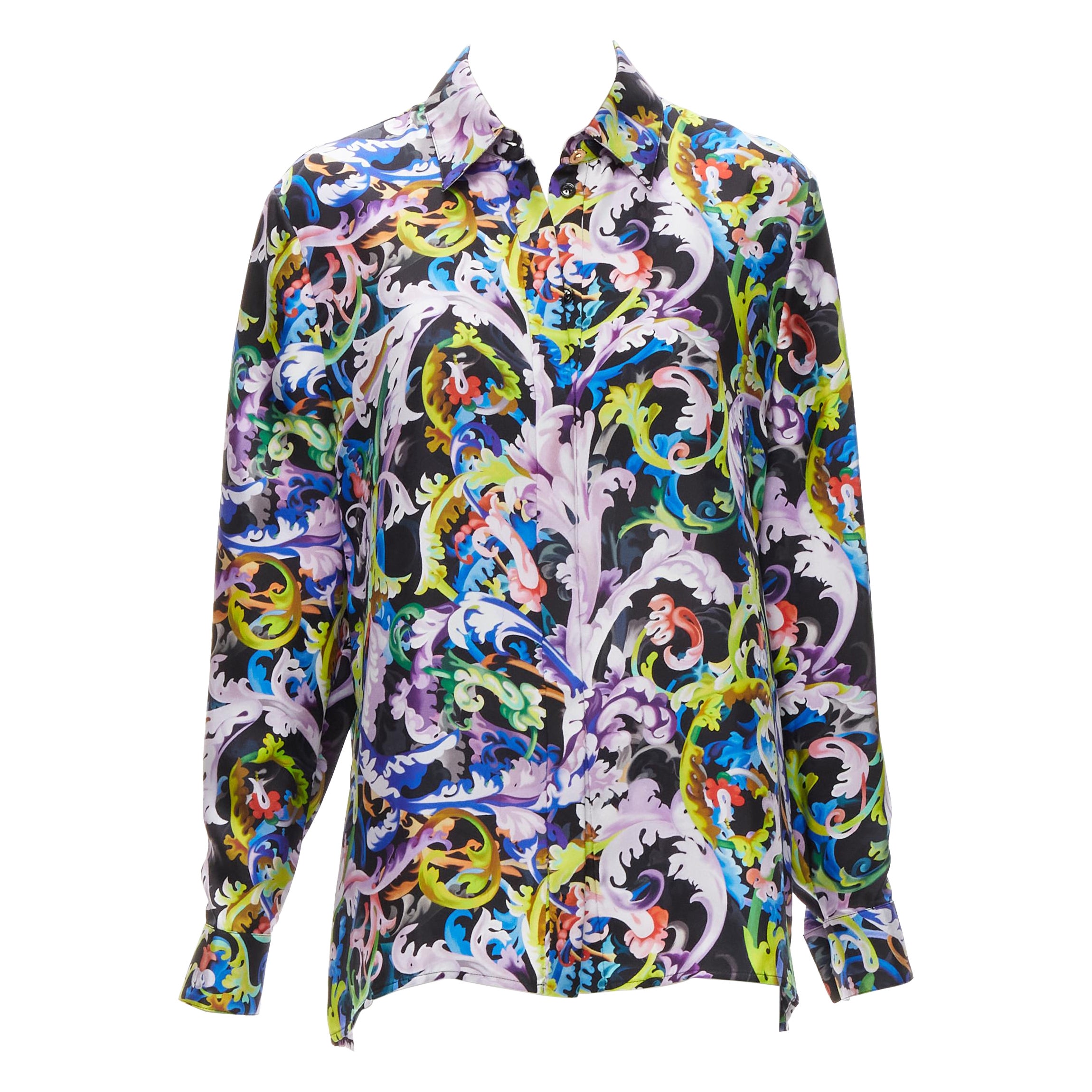 VERSACE 2021 Runway Baroccoflage 100% silk gold Medusa shirt IT42 M For Sale