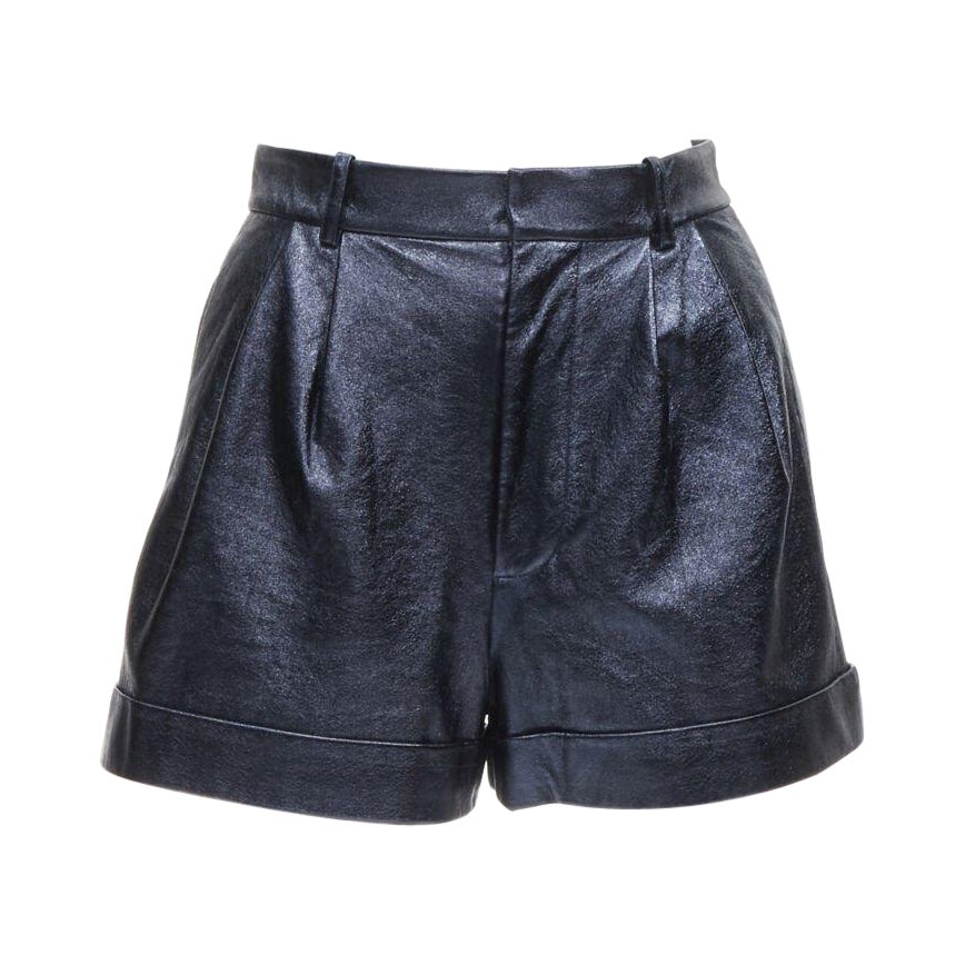 ALICE OLIVIA blue metallic faux leather cuffed high waisted shorts US0 XS For Sale