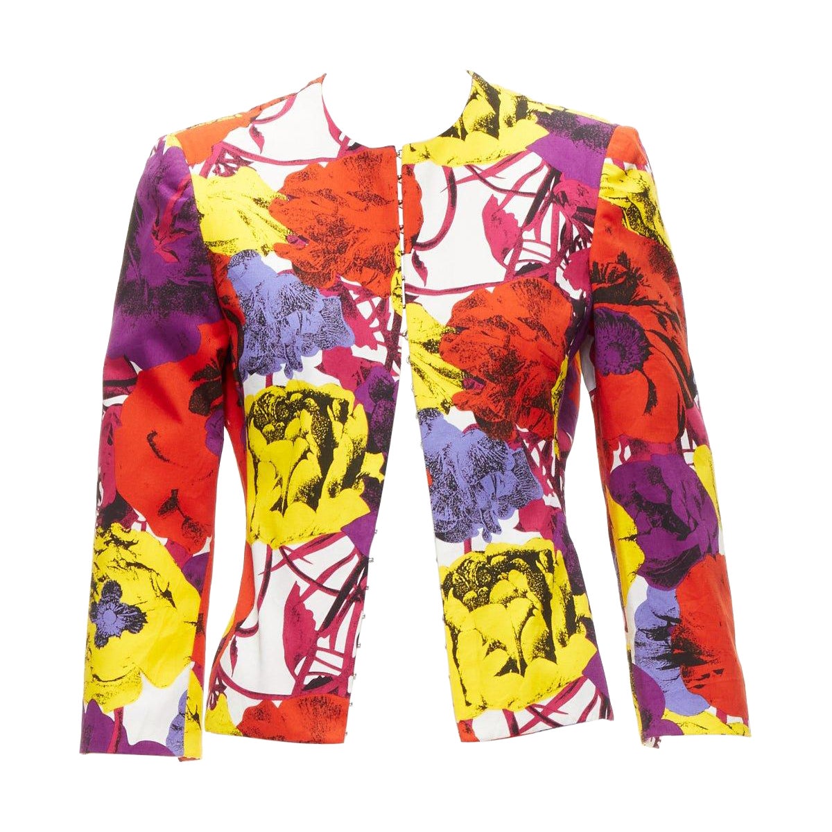 GIANNI VERSACE Vintage Pop Art Rose print corseted cropped jacket IT40 S