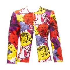 GIANNI VERSACE Giacca vintage Pop Art con stampa di rose e corpetto IT40 S