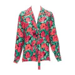 GUCCI ALESSANDRO MICHELE 2016 red green floral GG pearl bow silk shirt IT38 XS